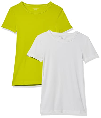 Amazon Essentials Women's Slim-Fit Short-Sleeve Crewneck T-Shirt, Pack of 2, Wh…