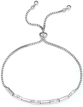 SPILOVE 18k White Gold Plated CZ Crystals Adjustable Link Bracelets Birthday Wedding Anniversary Mothers Day Gifts Chain for Women Mom Wife Girls, 10.2"