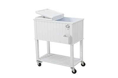 Sunjoy 60 quart Wheeled Beverage Cooler with Faux White Wood Finish with Shelf