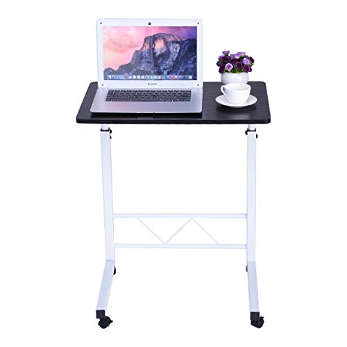 QUICATCH 【Ship from USA】 Home Office Chair Desk Chair Lifted Lowered Mobile Computer Desk Bedside Table Steel Frame Black/Walnut Wood