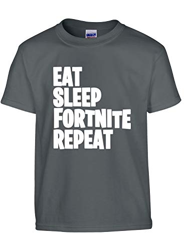 Asher s Apparel Fortnite Shirt - Eat Sleep Fortnite Repeat T Shirt (YXL 18-20, Charcoal)