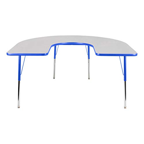 Horseshoe Adjustable Height School Classroom Activity Table - Gray Nebula Top/Blue Edge