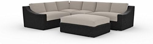 Bretton (Tuscan) Sectional Set, 5pcs, Left and Right Arm, Corner, Middle, Ottoman with Glass and Cushion, Sunbrella Fabric, Deep Seating, Garden Outdoor Patio All-weather Furniture (Cast Ash)