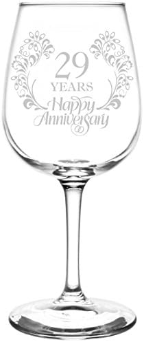 Personalized &amp; Custom (29th) Beautiful &amp; Elegant Floral Happy Anniversary Wedding Ring Inspired - Laser Engraved 12.75oz Libbey All-Purpose Wine Taster Glass