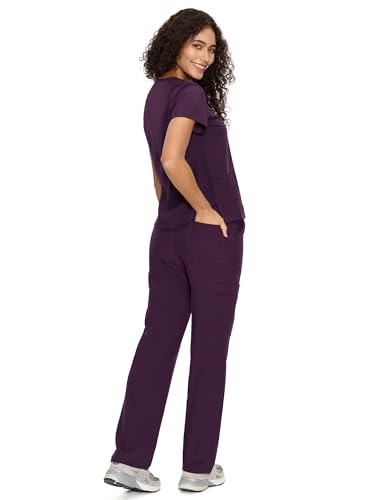 COZY SCRUBS Uniforme Médico Mujer Scrubs - Conjunto Enfermería con Blusa Cuello V y Pantalón Recto, 9 Bolsillos