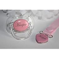 Personalized Pacifier and Pacifier Clip Pink (0-6 or 6-18 Months) BPA-Free CAN BE STERILIZED 3 Nipple Shapes (0-6 Months)