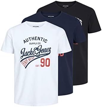 Jjethan Tee SS Crew Neck 3pk MP Noos T-Shirt, Noir/Blanc/Bleu Marine, L Homme