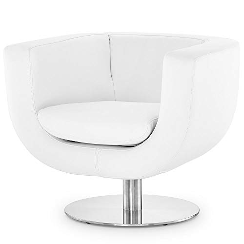 Zuri Furniture Modern Macie Swivel Lounge Chair White Italian Top Grain Leather with Brushed