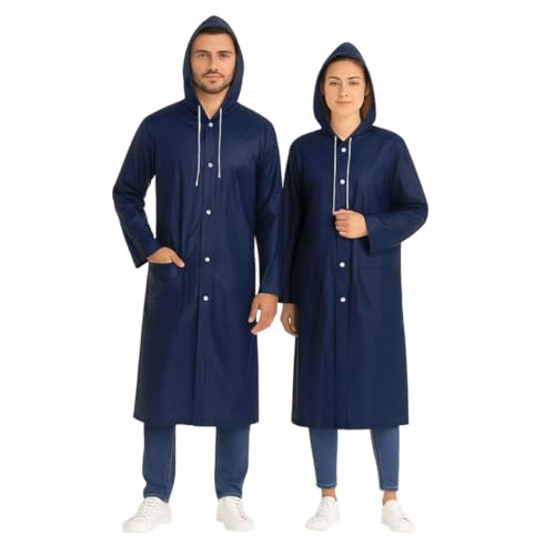 Capa de Chuva Cor Azul Adulto Unissex Com Bolso e Capuz Ajustável Cobre Toda Cabeça Tamanho G Longo Masculino e Feminino Reforçada