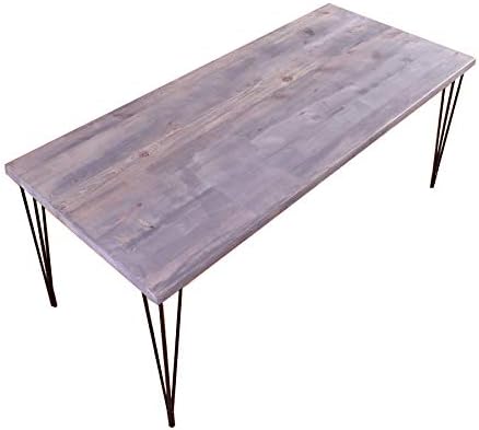 CosyWood Hairpin Legs Industrial Dining Table - Matt Black - Brown/Green