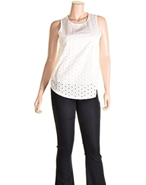 Womens Eyelet Sheer Tank Top White XL