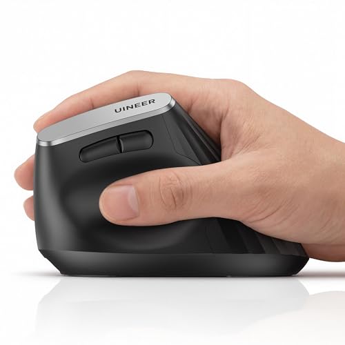 Uineer Wireless Ergonomic Mouse, Bluetooth Mice (BT4.0/5.0 and 2.4G) Rechargeable Vertical Mouse, 3 Multi-Device Connectivity for PC/Mac/Laptop/Computer, 4 DPI Quiet Clicks for Office, Home-Black