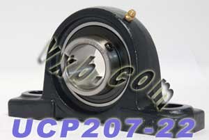 UCP207-22 Pillow Block Mounted Bearing, 2 Bolt, 1-3/8" Inside Diameter, Set screw Lock, Cast Iron, Inch
