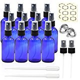 Pack of 8, 2 oz Blue Glass Bottles with Black Fine Mist Sprayers by Mavogel, Including 2 Extra Black Fine Mist Sprayers, 2 Stainless Steel Mini Funnel, 1 Transfer Pipettes, 12 Bottle Labels