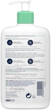 Gel de limpeza espumante, para peles normais a oleosas, remove o excesso de óleo e sujidade, enriquecido com ceramidas essenciais, niacinamida e ácido hialurónico, adequado para rosto e corpo, 473 ml