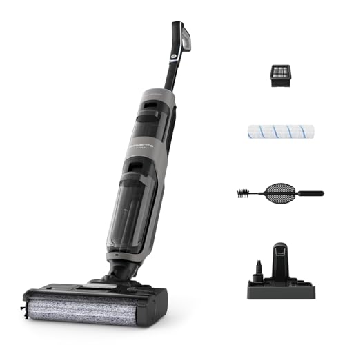 Rowenta X-Clean 4 kabelloser Nass-und Trockenstaubsauger, Selbstreinigungsfunktion, 50min Laufzeit, automatische Schmutzerkennung, Nasssauger mit smartem LED Display, für alle Hartböden, grau GZ5036WO