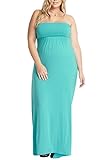 Poshsquare Women’s Tube Foldover Comfy Stretch Soft Strapless Maxi Plus Dress USA