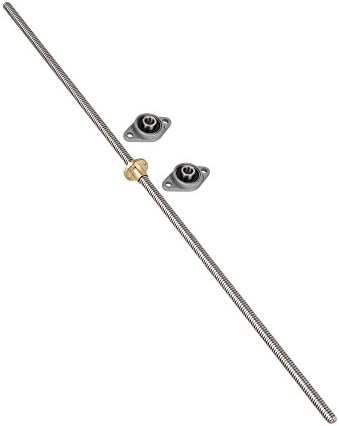 CNBTR 500mm Length 8mm Dia Silver Vertical 2mm Lead Screw Rod &amp; Pillow Block Mounted Bearing for 3D Printer Set of 3