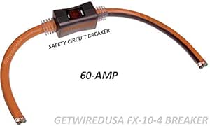 60-Amp Inline Safety Circuit Breaker, 220/250V Power 10AWG Wire, Manual