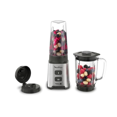 Moulinex Pulseo LM17GD Hand Blender with 400 Watt Power 4 Blades 700 ml and Portable Container 600 ml, 2 Speeds, Stainless Steel Case