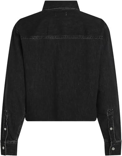 Camisa de ganga cropped de mulher com bolso no peito, preta (preto de ganga), M