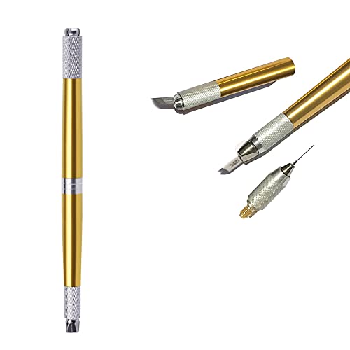 Pinkiou Microblading Pen Manual Tattoo Eyebrow Pens For Permanent Makeup Tattoo Supplies (Golden)