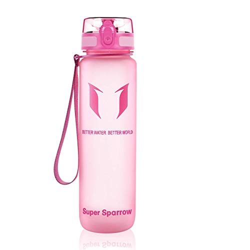 Super Sparrow Sports Water Bottle Non-Toxic BPA Free & Eco-Friendly Tritan Co-Polyester Plastic - Fast Water Flow, Flip Top, Opens with 1-Click (Bright-Pink, 750ml-25oz)