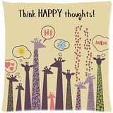 Square Throw Pillow Case Decorative Cushion Cover Zippered Pillowcase Funny Giraffes Quotes: Think Happy Thoughts! 18 X 18 Inch(Twin Sides)