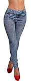 Women Seamless Denim Look Ripped Faux Jean Leggings Tights Pants