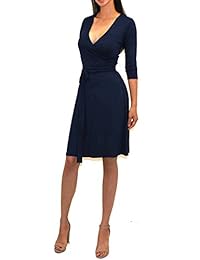 Vivicastle - Vestido de mujer con cuello en V, manga 3 4, cintura sintética, estilo Midi