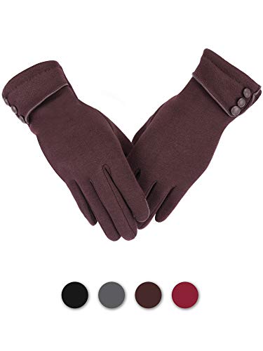 LINEBA Women Winter Touch Screen Gloves, Thick Fleece Lined Windproof Texting Phone Hand Mittens for Outdoor Driving, Brown