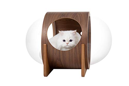 MYZOO Spaceship Alpha, Warm and Cozy Pet Bed for Cat & Dog, Designed Furniture, Made of Wood (Walnut)