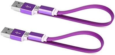 2-pack USB to micro USB Short Flat COSMOCAT Charging Cable with metal connector for Android device and power bank charge - 2 pcs (0.65 ft /0.2 m) (Purple)