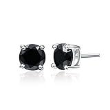 Unisex 925 Sterling Silver Black Agate Stud Earrings ( Size: 4mm - 7mm )