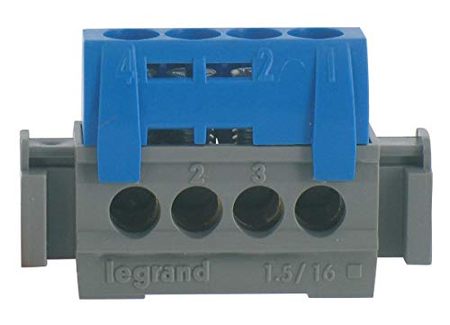 Legrand LEG92779 - Morsettiera di distribuzione fase con 4 morsetti, per cavi da 1,5 a 16 mm2, colore: Nero