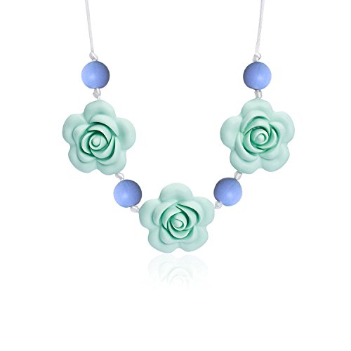 Silicone Teething Necklace-Baby Safe For Mom To Wear-BPA-Free Chew Beads(powder blue&mint green)