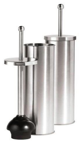 Oggi Satin Finish Stainless Steel 14.5 Inch Toilet Plunger and Holder