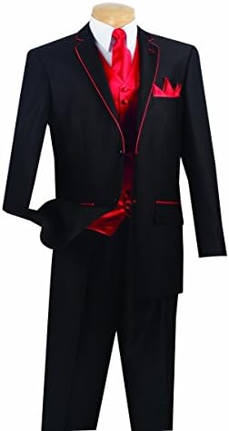 Venci 2 Button Trimmed Suit with Vest 23SS-4-Black/red-38R