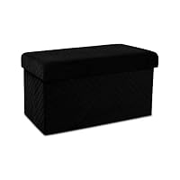 LYNSLIM Storage Ottoman Bench - Collapsible/Folding Bench Chest with Cover,Perfect Toy and Shoe Chest, Pouffe Ottoman, Hope Chest, Seat, Foot Rest, Contemporary Faux Suede (Black, Medium)