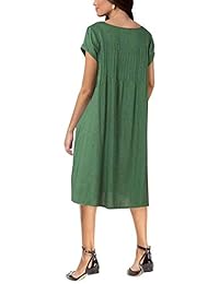 BUYKUD - Vestido holgado de lino y algodón para mujer