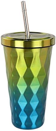 HJuyYuah Diamond Gradient Stainless Steel Cups with Straws 500ml Drinking Tumblers Eco-Fr