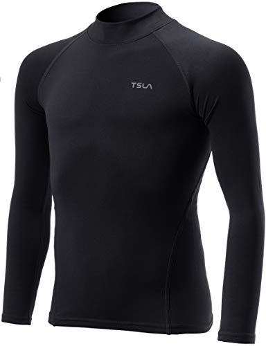 TSLA Camisetas térmicas de manga larga para niños, niñas y niños, camisas de capa base de compresión con forro polar con cuello redondo