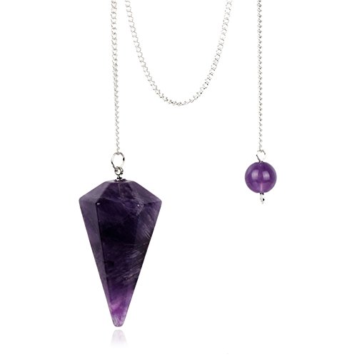 Amethyst Crystal Pendulum Stone Healing Quartz 12 Facet Reiki Charged Bead End Free Pouch (Amethyst)