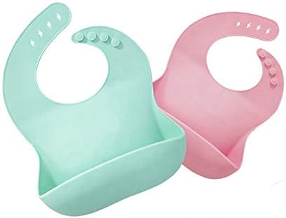 Kiddysafe - Slicone Bib - Waterproof Baby Bibs for Girls and Boys Easy to Clean Feeding Bibs Pack of 2 (Colours May Vary) (C)