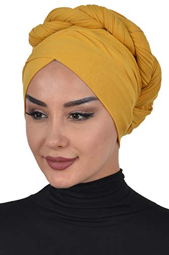 Jersey Shawl for Women Cotton Instant Modesty Turban Cap Bonnet Mustard