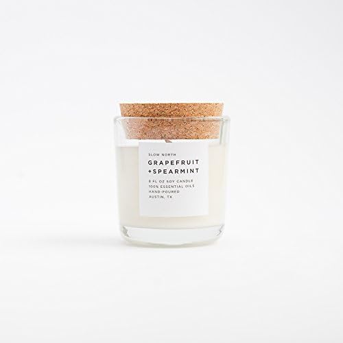Grapefruit + Spearmint 100% Essential Oil Soy Candle, 8 oz Tumbler, Scented only with Essential Oils, Recycled Glass Tumbler with Cork Lid