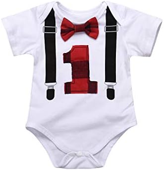 Kisybaby Baby Boys 1st Birthday Bow Tie Toddler Infant Romper Bodysuit Onesie