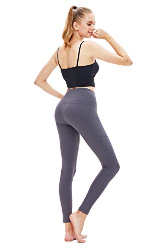 Yoga Pants for Women,High Waist Yoga Pants with Pockets, Tummy Control Workout Running Pants 4 Way Stretch Yoga Legging(Gray, L)