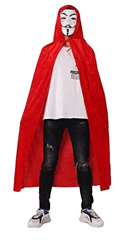 Matissa Adult Hooded Cape for Halloween – Long Lightweight Cloak in Black or Red for Men & Women, Devil Vampire Wizard Costume Accessory for Cosplay & Fancy Dress Parties (Red, Large)