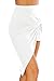Simlu Womens Drape Up Stretchy Asymmetrical High Low Short Mini Bodycon Pencil Skirt, White, Small